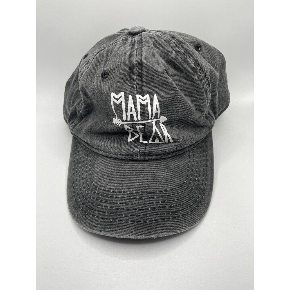 Mama Bear Denim Hat Adjustable Baseball Cap Gray Wash Pattern Cotton